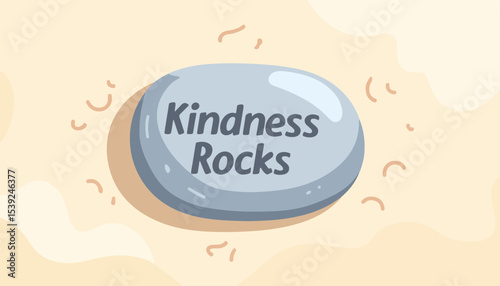 Inspirational gray stone with "Kindness Rocks" inscription on a light sandy background, positive affirmation concept of wellness, self-help, and personal development