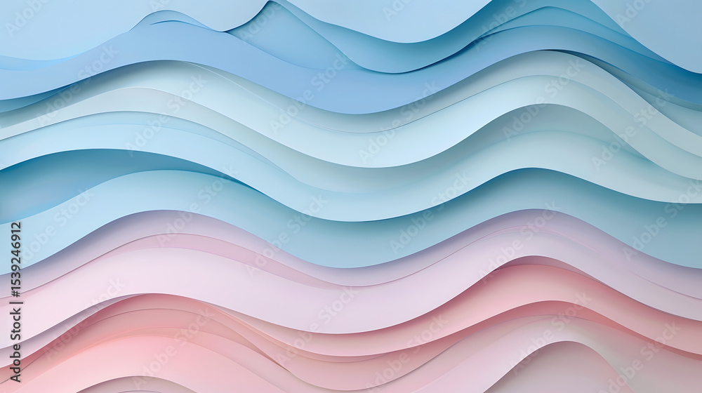 Fototapeta premium Papercut layered waves in pastel shades smooth sh