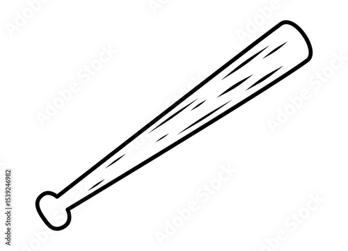 Simple line drawing of baseball bat in black and white. Clipart image isolated on background.