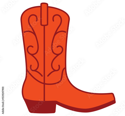 Red cowboy boot illustration with decorative patterns. Clipart image isolated on background.