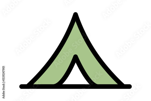 Simple green camping tent icon on white background. Clipart image isolated on background.