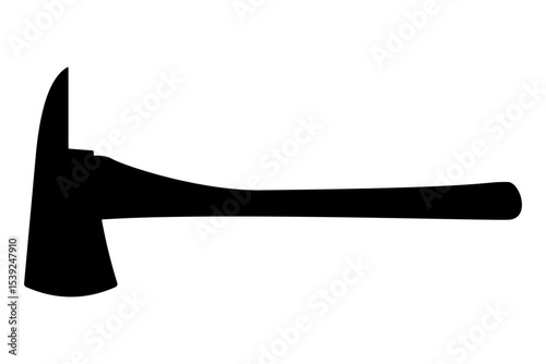 Black silhouette of firefighter axe on white background. Clipart image isolated on background.