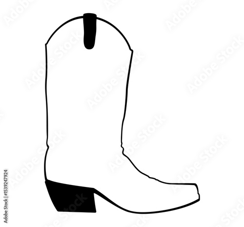 Black and white cowboy boot icon illustration. Clipart image isolated on background.