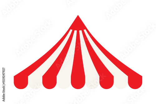 Red and white striped circus tent top icon in flat design style. Clipart image isolated on background.