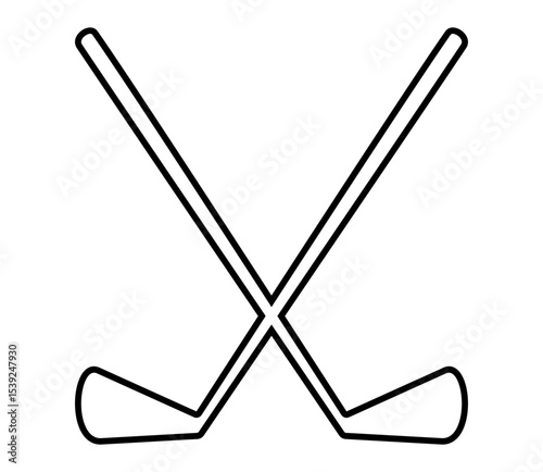 Simple black outline of crossed golf clubs icon. Clipart image isolated on background.