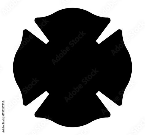Black firefighter maltese cross silhouette with fire helmet and axes icon. Clipart image isolated on background.
