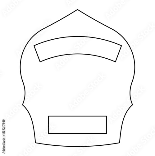 Outline drawing of firefighter helmet shield with space for text. Clipart image isolated on background.