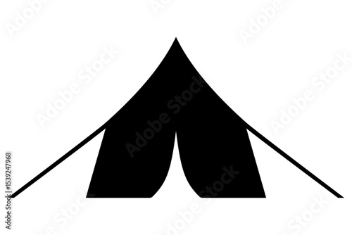 Simple black camping tent silhouette icon on white background. Clipart image isolated on background.