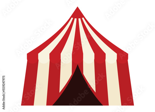 Red and white striped circus carnival tent icon. Clipart image isolated on background.