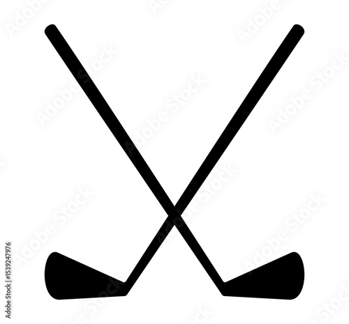 Black silhouette of crossed golf clubs icon. Clipart image isolated on background.
