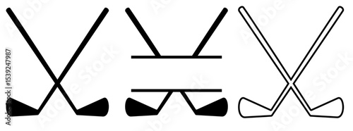 Set of crossed golf clubs icons in various designs. Clipart image isolated on background.