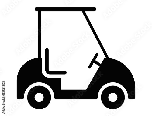 Black silhouette of golf cart icon on white background. Clipart image isolated on background.