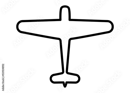 Black outline icon of light propeller aircraft viewed from front. Clipart image isolated on background.
