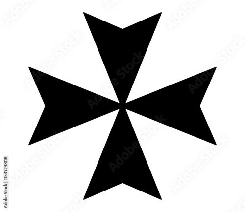 Black Maltese cross silhouette icon on white background. Clipart image isolated on background.