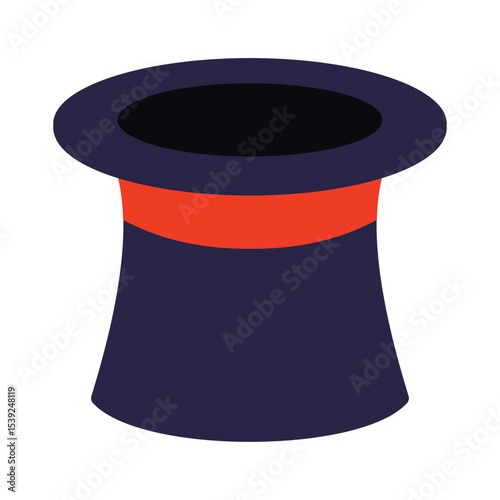Illustration of classic magician top hat with red band. Clipart image isolated on background.