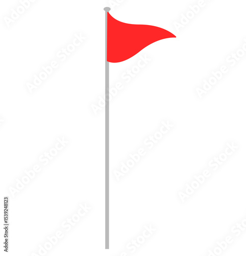 Red golf flag on white pole isolated on white background. Clipart image isolated on background.