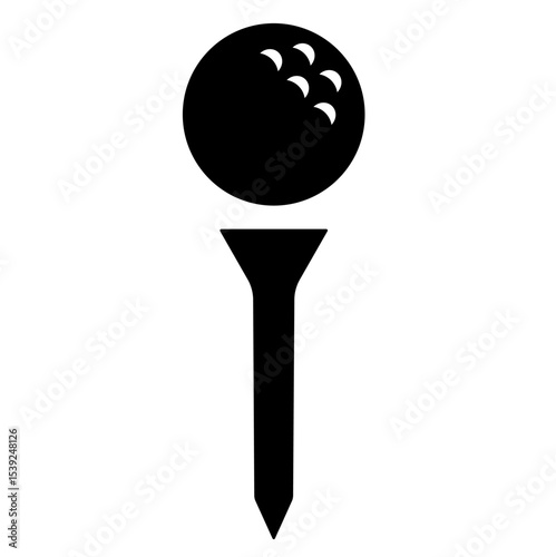 Golf ball on tee silhouette icon black and white design. Clipart image isolated on background.