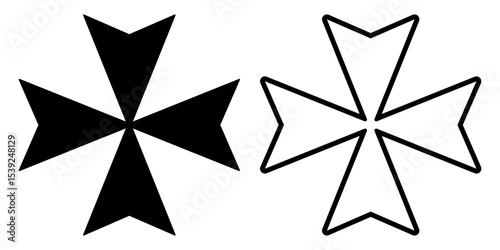 Black and white Maltese cross icons in vector format. Clipart image isolated on background.