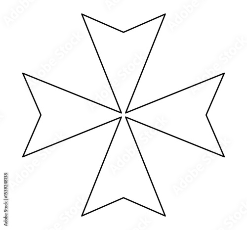 Simple black outline of Maltese cross on white background. Clipart image isolated on background.