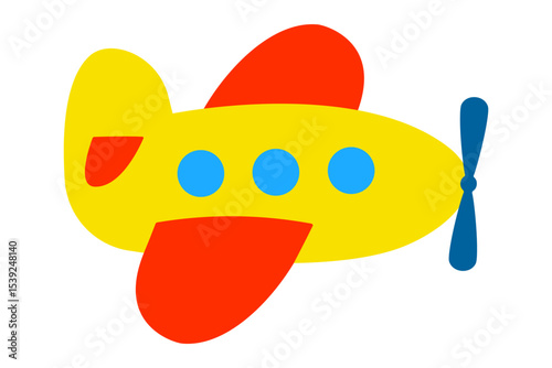 Colorful cartoon style toy airplane illustration. Clipart image isolated on background.