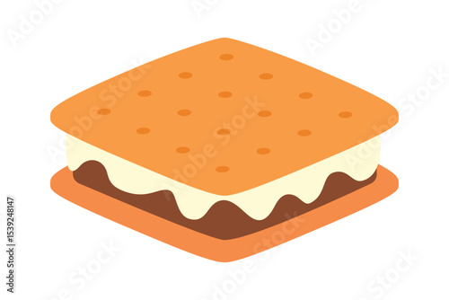 Vector illustration of smore sandwich with chocolate and marshmallow between two cookies. Clipart image isolated on background.
