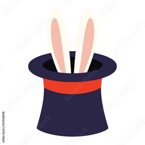 Magic hat with bunny ears icon red band vector illustration. Clipart image isolated on background.