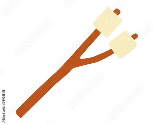 Marshmallow stick icon with two white marshmallows ready for roasting. Clipart image isolated on background.