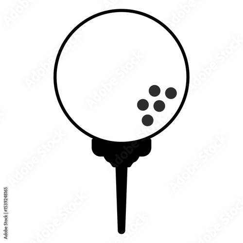 Golf ball on tee icon in black and white vector illustration. Clipart image isolated on background.