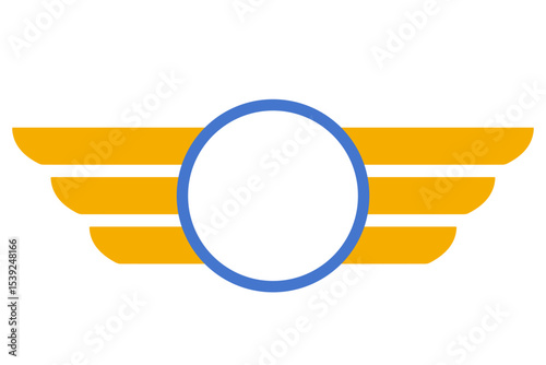 Yellow and blue pilot wings badge icon vector design. Clipart image isolated on background.