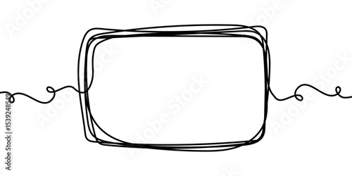 Continuous frame line art black square border vector one pencil doodle. Scribble line frame stroke simple blank drawn linear shape box background abstract card continuous poster logo digital drawing.