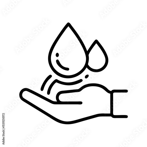 Water saving technology icon with hand and water droplets for sustainable agriculture concept with copy space