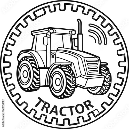 Autonomous tractor icon inside a gear with smart farming technology concept