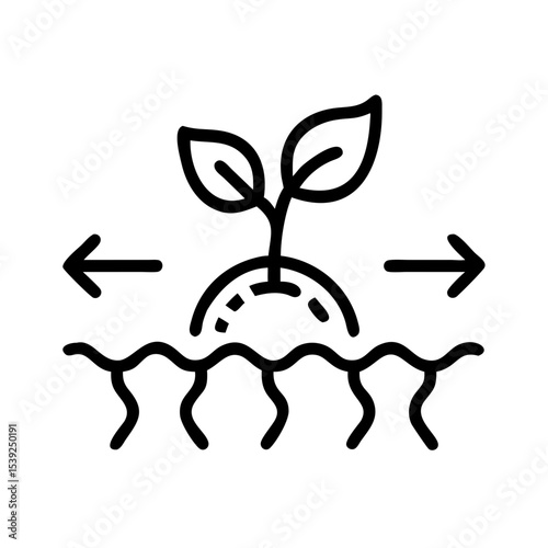 Soil regeneration system icon with plant and waves for sustainable farming concept with copy space