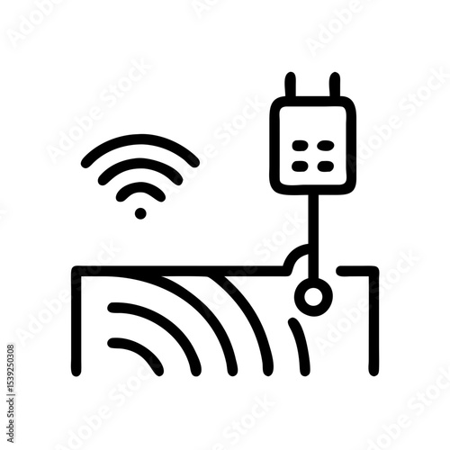 Precision seeding icon featuring a wireless sensor and field for smart agriculture technology