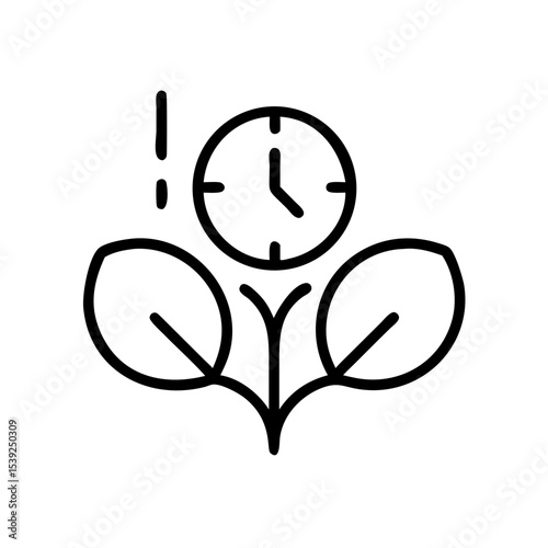 Real-time crop monitoring icon featuring a clock and plant elements for smart farming technology