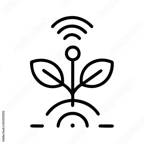 Organic smart farming icon featuring a connected plant with wireless signals for sustainable agriculture