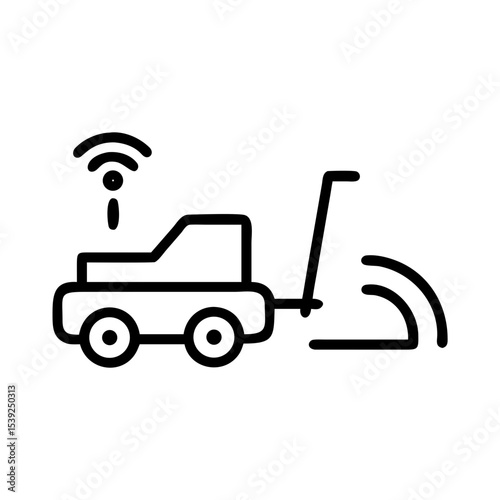 Remote-controlled plowing machine icon featuring wireless technology for smart farming applications