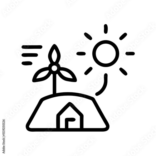 Smart farming icons depicting renewable energy farm with sun and wind turbine