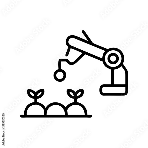 Smart farming icons featuring robot harvesting vegetables with robotic arm design