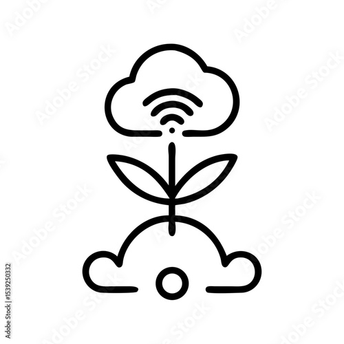 Smart farm ecosystem icon with cloud and plant for sustainable farming concept with copy space