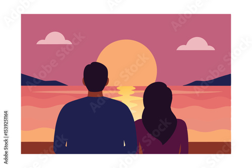 Romantic Sunset Couple Silhouetted Against Vibrant Evening Sky
