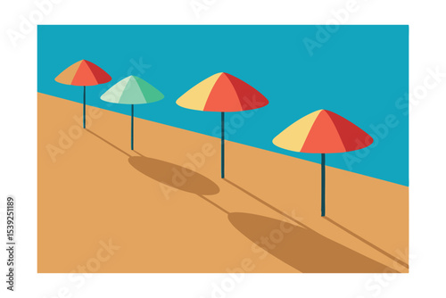 Summer Beach Scene Colorful Umbrellas and Sandy Shores