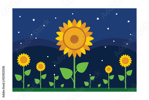 Night Blooming Sunflowers A Serene Nocturnal Floral Illustration