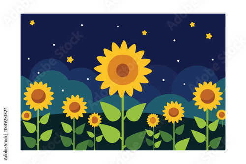 Night Sky Sunflower Field A Serene Summer Night Illustration