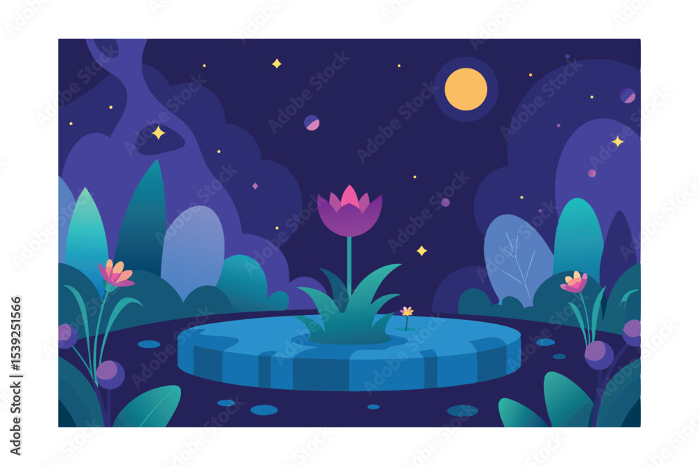 Naklejka premium Enchanted Night Garden A Serene Floral Illustration