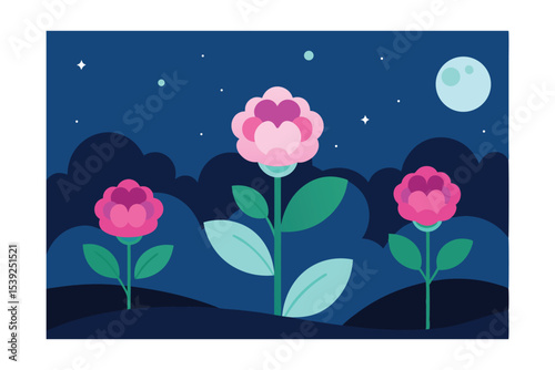 Night Blooming Flowers A Serene Moonlit Garden Illustration