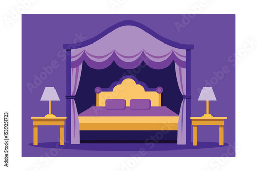 Elegant Four Poster Canopy Bed Luxurious Bedroom Design Illustration