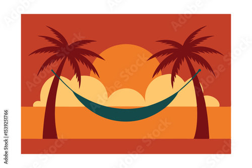 Sunset Serenity Relaxing Hammock Scene with Palm Trees