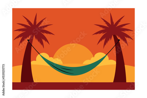 Sunset Serenity Relaxing in a Hammock Between Palm Trees