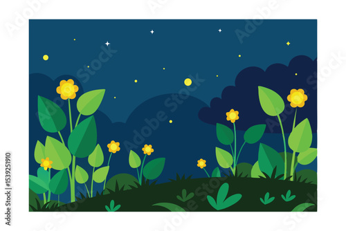 Enchanted Night Garden Serene Nighttime Floral Illustration